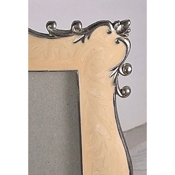 Vintage Scrolled Peachy Pink Stained Glass Photo Frame Pewter Trim 8.5"x6.5" - Picture 3 of 15